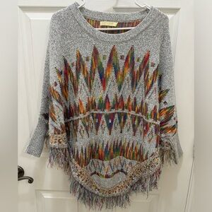 Aztec Boho print poncho sweater multicolor size S/M